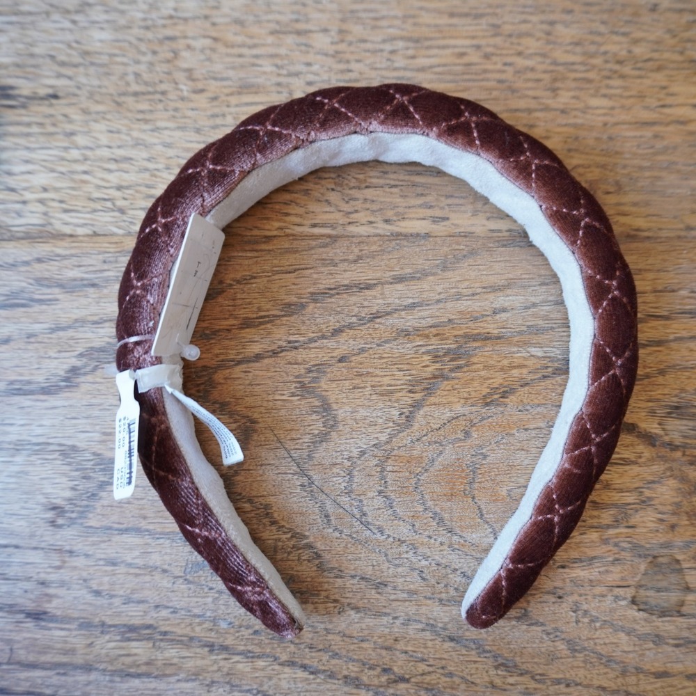 Anthropologie Brown Quilted Velvet Padded Hair Accessory Headband Women NWT